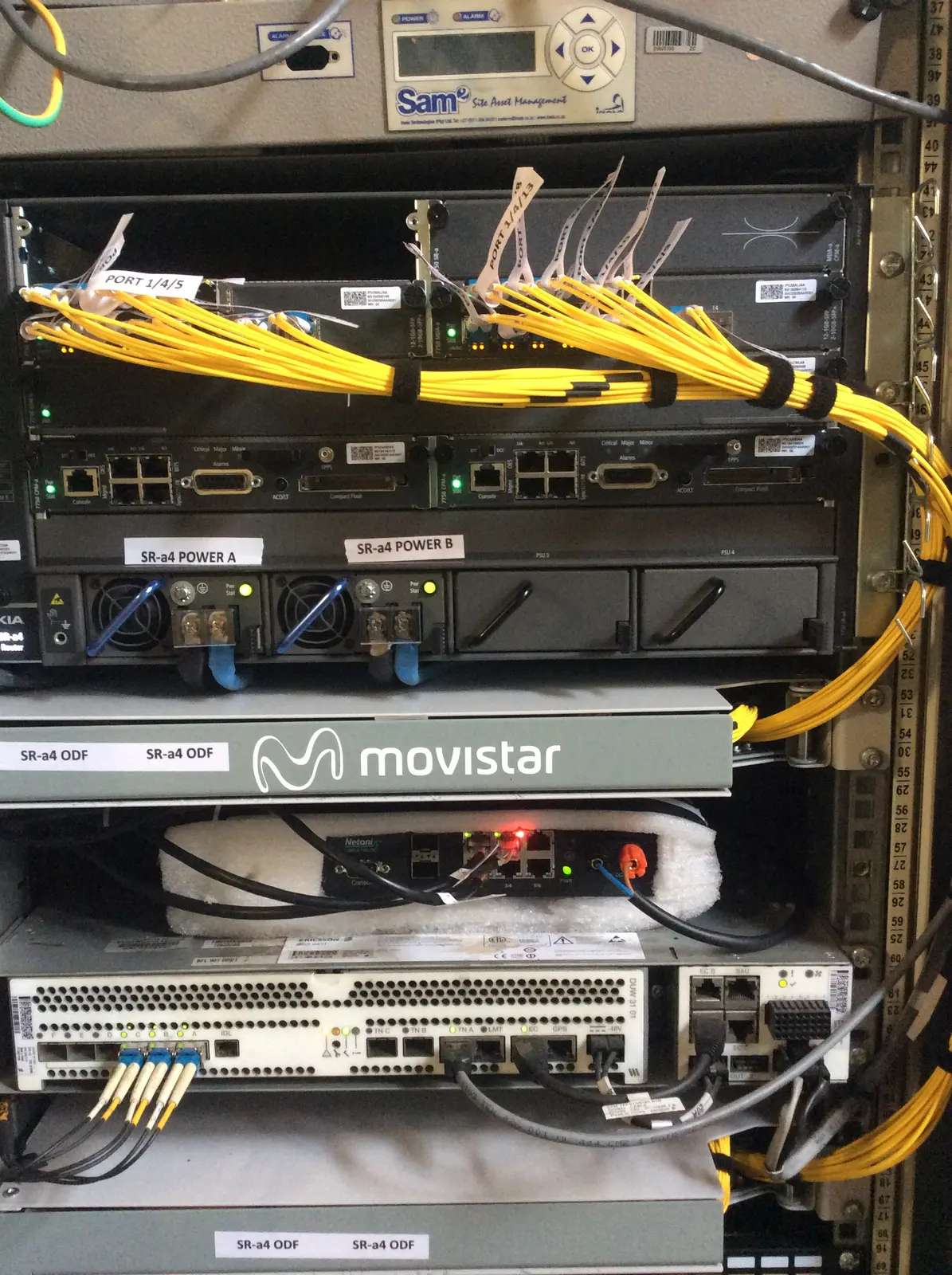 Fibre optic cables arranged inside an active network rack